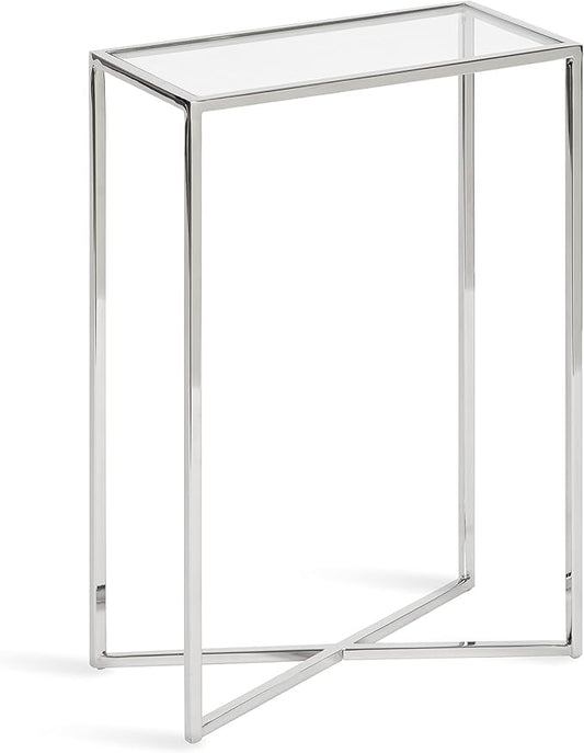 Kate and Laurel Jaspur Modern Slim End Table, 16 x 8 x 24, Silver, Decorative Glam Side Table for Use as Narrow Bedroom Nightstand or Living Room Accent