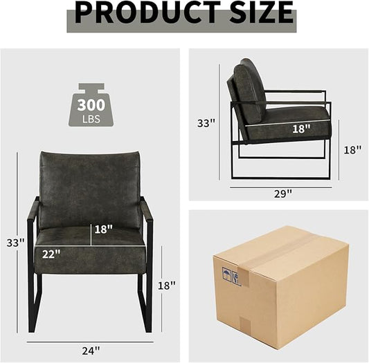 CANMOV Modern Accent Chair Set of 2, PU Leather Armchair with Metal Frame,Comfy Single Reading Chair with Soft Padded Backrest and Cushion for Living Room, Bedroom,Reading Room,Office,Dark Grey