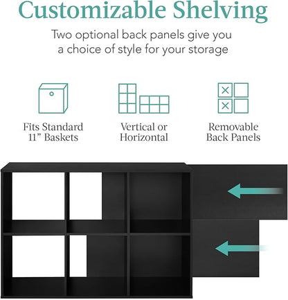 Best Choice Products 6-Cube Storage Organizer, 11in Shelf Opening, Bookcase, Display Shelf, Customizable w/ 3 Removable Back Panels – Black