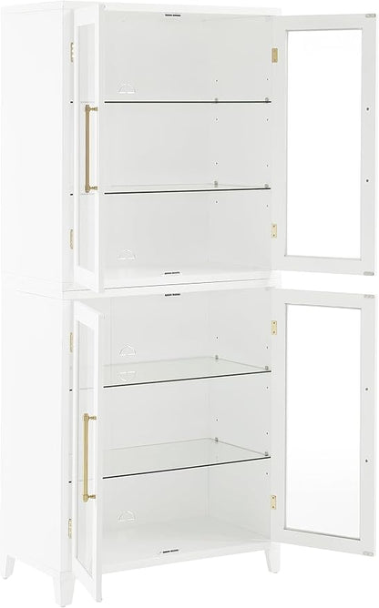 Crosley Furniture Roarke 2-Piece Glass Door Kitchen Pantry Storage Cabinet Set, Living Room, Entryway, White