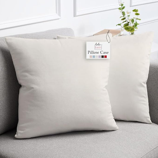 lalaLOOM Velvet Throw Pillow Covers, Set of 2, 24x24 Decorative Square Pillows Home Decor, Soft Accent Cases, Silky Machine Washable Pillowcases for Sofa, Couch, Bedroom, Living Room, Cream