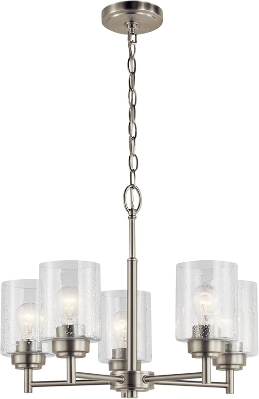 Kichler Winslow 19.75" Chandelier in Brushed Nickel, 5-Light Chandelier for Dining Room, Living Room, or Bedroom, Clear Seeded Glass, (19.75" W x 16" H), 44030NI