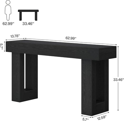 Tribesigns 63-Inch Long Console Table, Farmhouse Wooden Sofa Table Behind The Couch, Narrow Entryway Table for Entrance, Hallway, Living Room (Black)