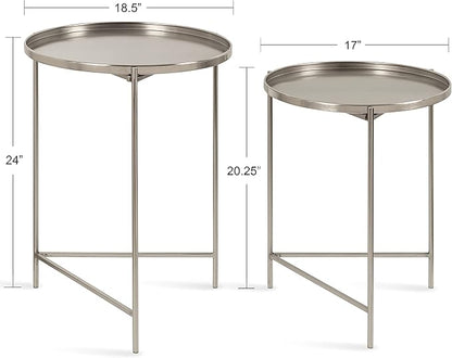 Kate and Laurel Ulani Modern Nesting Side Table; Set of 2; Silver; Sophisticated End Tables for Storage and Display
