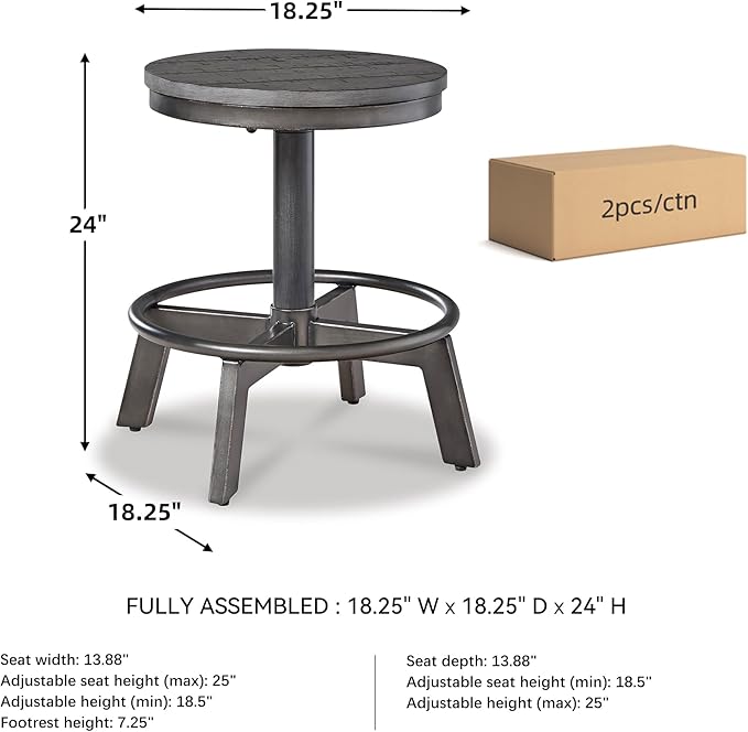 Signature Design by Ashley Torjin Industrial Counter Height Stool, 2 Count, Gray