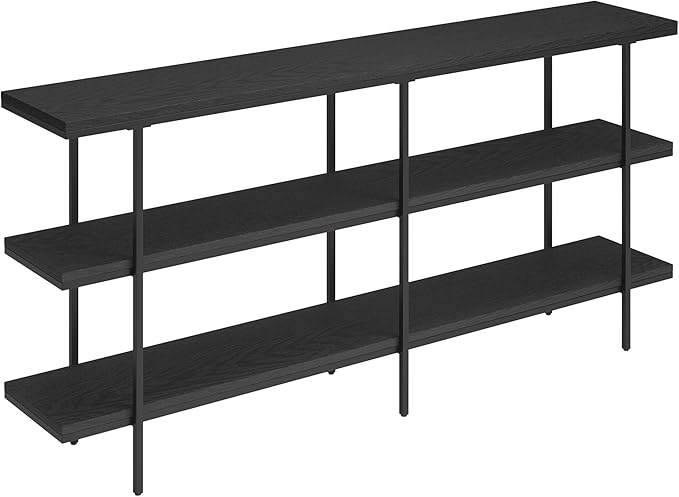 Henn&Hart 64'' Wooden Rectangular Console Table Entryway Table, Sofa Table with Wooden Shelves for Entryway, Living Room, Couch, Hallway, or Office, Black Grain.