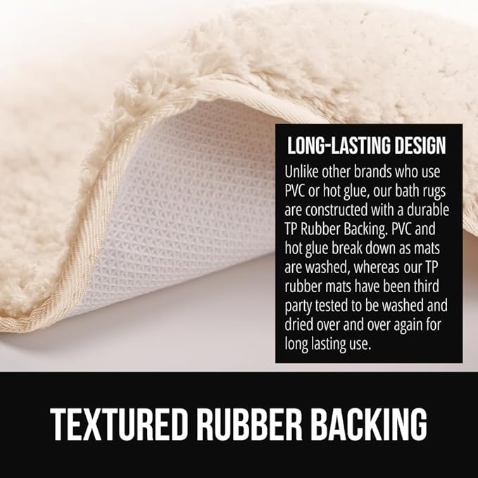 GORILLA GRIP Ultra Soft Plush Bathroom Rugs with Textured Rubber Backing, Absorbent Quick Dry Bath Mat, Machine Washable Shower Mats, Home Décor Accessories Bathmat Rug Essentials, 24 x 16 Ivory