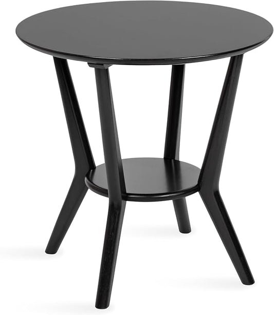 Kate and Laurel Nylah Round Wooden Side Table; 24 x 24 x 24; Black; Modern Tiered Circle Living Room Table with Solid Wood Construction for Use as Bedroom Nightstand