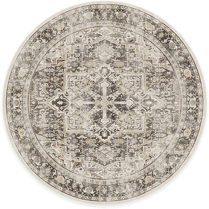 RUGGABLE Washable Vintage Area Rug – Kamran Hazel 6 ft Round, Stain-Resistant, Non-Slip – Medium Machine Washable Rugs for Living Room, Bedroom, Hallway, Entryway & Office–with Cushioned Pad