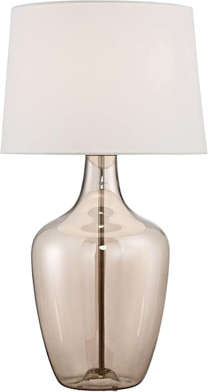 Possini Euro Design Ania 31" Tall Jar Large Modern Coastal Country Cottage End Table Lamp Clear Champagne Glass Single Off-White Shade Living Room Bedroom Bedside Nightstand House Office Home