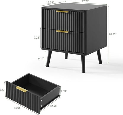 LYNSOM Fluted Dresser and Nightstand Set, 3 Pieces Bedroom Set, 55 Inch Wide 6-Drawer Dresser & 2-Drawer Nightstands Set of 2, Modern Dressers Set for Bedroom, Hallway, Black