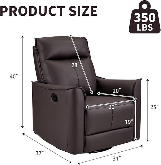CANMOV Swivel Rocker Recliner Set of 2, Glider Rocking Chair, Nursing Chairs Swivel Glider Recliners with Soft Backrest, Leathaire Manual Reclining Sofa for Living Room Bedroom Apartment, Dark Brown