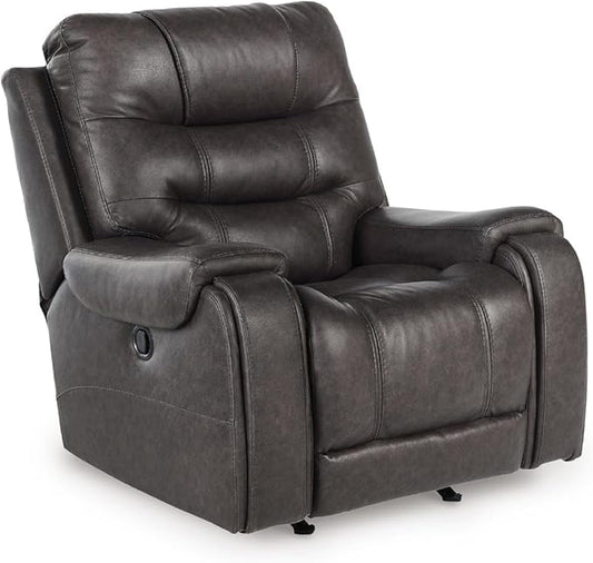 Signature Design by Ashley Trumble Modern Faux Leather Manual Rocker Recliner with Track Arms, Gray