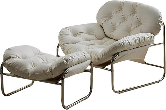 Thick Cushioned Recliner Sofa, Lazy Chair with Upholstery and Footrest, for Living Room, Bedroom, Dorm White B