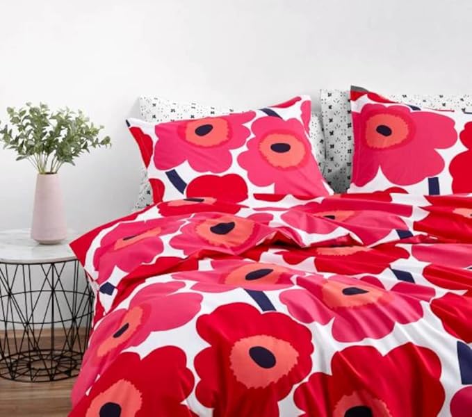 Marimekko - King Comforter Set, Cotton Bedding with Matching Shams, Lightweight Home Decor for All Seasons (Unikko Red, King)
