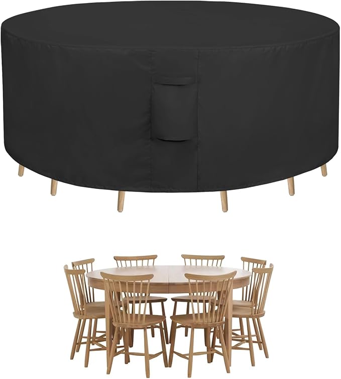 Easy-Going Round Patio Furniture Cover Waterproof Outdoor Dining Table and Chair Cover Anti-UV Outside Sectional Sofa Set Covers (84"DIA x 28"H, Black)