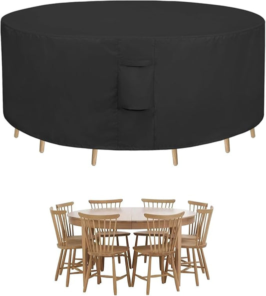 Easy-Going Round Patio Furniture Cover Waterproof Outdoor Dining Table and Chair Cover Anti-UV Outside Sectional Sofa Set Covers (72"DIA x 28"H, Black)