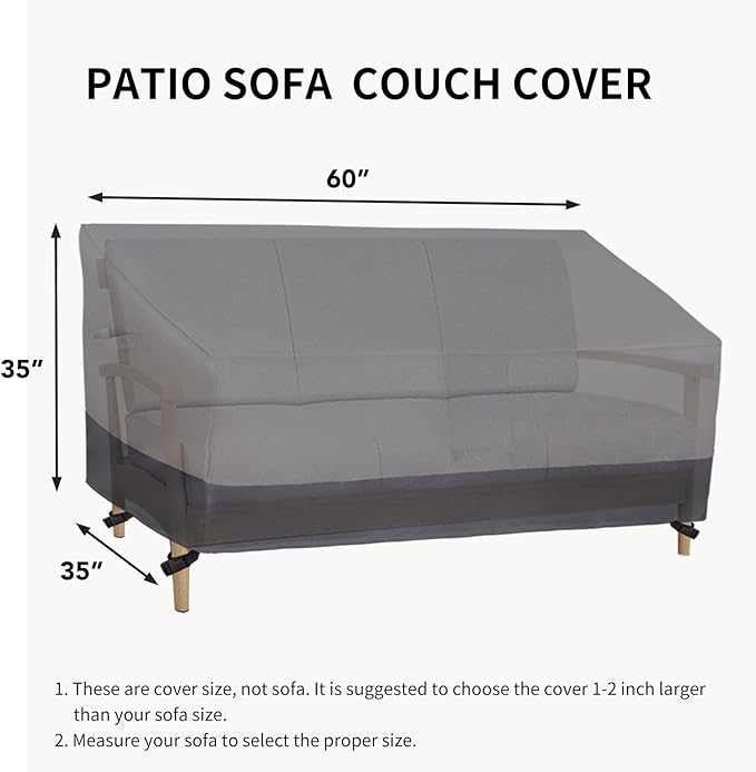 Easy-Going Waterproof Outdoor Sofa Cover - Heavy Duty 2 Seater Outdoor Loveseat - Windproof Patio Furniture with Air Vent (60Wx35Dx35H inch, Gray/Dark Gray)