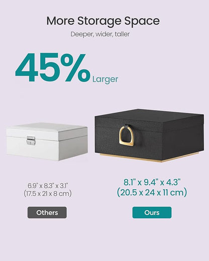 SONGMICS 2-Layer Jewelry Box, Jewelry Organizer with Handle, Removable Jewelry Tray, Jewelry Storage, Floating Effect, 8.1 x 9.4 x 4.3 Inches, Christmas Gift, Black UJBC165B01