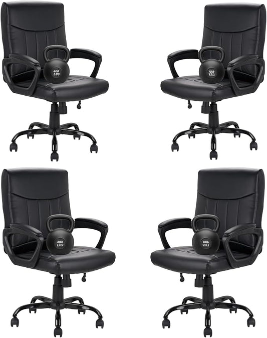 CLATINA Mid Back Leather Office Executive Chair with Lumbar Support and Padded Armrestes Swivel Adjustable Ergonomic Design for Home Computer Desk 4 Pack
