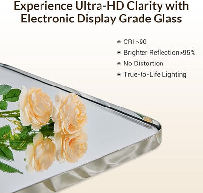 ANDY STAR 30"x48"Chrome Bathroom Mirror, Large Wall Mirror for Bathroom, Rounded Rectangle Mirror in Premium Stainless Steel Metal Frame Hangs Horizontal Or Vertical