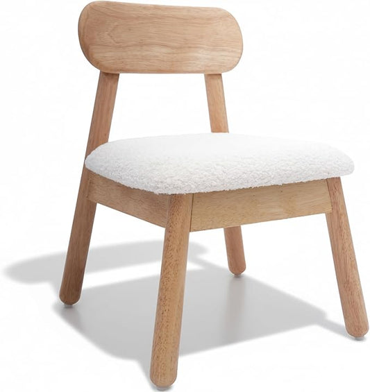 Kid Chair, Shepra Toddler Chairs Comfy Reading Chair for Kids Bedroom, Activity Table Chairs with Solid Wood Legs, Little Kids Furniture Wooden Stool for Children Playroom/Nursery/Gifts, White