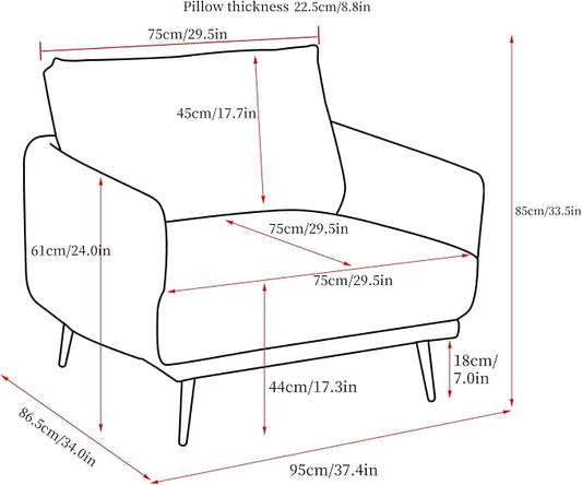 Mid-Century Accent Chair,Modern Oversized Armchair for Living Room,Comfy Upholstered Reading Accent Chairs for Bedroom,Single Sofa Chair (Navyblue-1PACK)