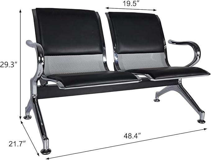 Kinsuite 5-Seat PU Leather Reception Bench - 2pcs Waiting Room Chairs with Arms & Non-Slip Foot Mats, Reception Chairs Guest Chair for Office Airport Bank Salon, Black