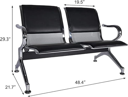 Kinsuite 5-Seat PU Leather Reception Bench - 2pcs Waiting Room Chairs with Arms & Non-Slip Foot Mats, Reception Chairs Guest Chair for Office Airport Bank Salon, Black