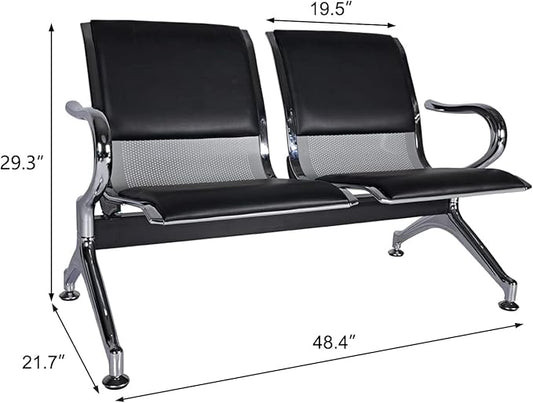 Kinsuite 5-Seat PU Leather Reception Bench - 2pcs Waiting Room Chairs with Arms & Non-Slip Foot Mats, Reception Chairs Guest Chair for Office Airport Bank Salon, Black