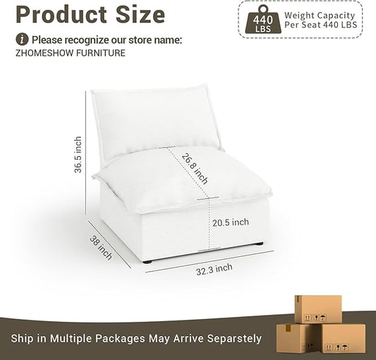 Middle Seat for Cloud Modular Sectional Sofa, Comfy Down Filled Cloud Couch with Removable Cover, Modular Sectional Couches for Living Room, Cream White