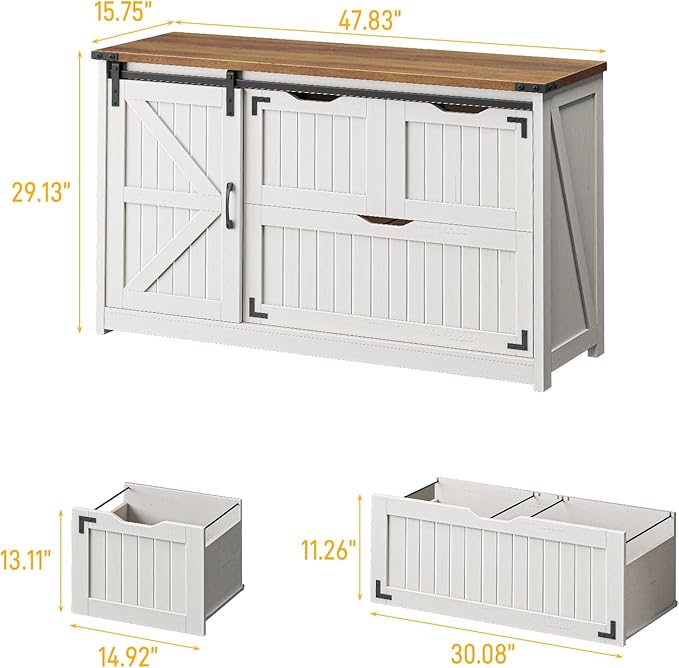 47.8” Farmhouse Lateral File Cabinet with Sliding Barn Door, 3 Drawers Filing Storage Cabinets with Adjustable Shelf, Office Printer Stand for Hanging Files Letter/Legal/F4/A4.