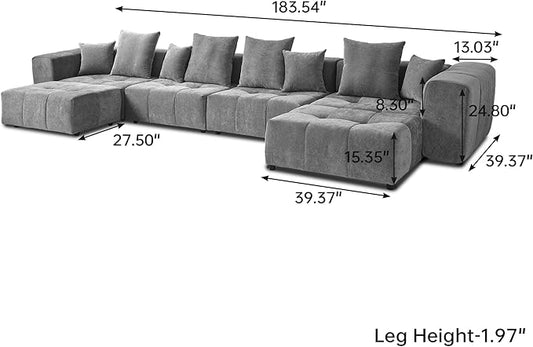 JACH 183.5 Inch U-Shaped Modular Sectional Sofas, Modern 4-Seater Couch with Chaise Ottomans, Mid Century Modern Sectional Couches, Cozy Sleeper Sofa for Living Room (Linen Fabric, Grey)