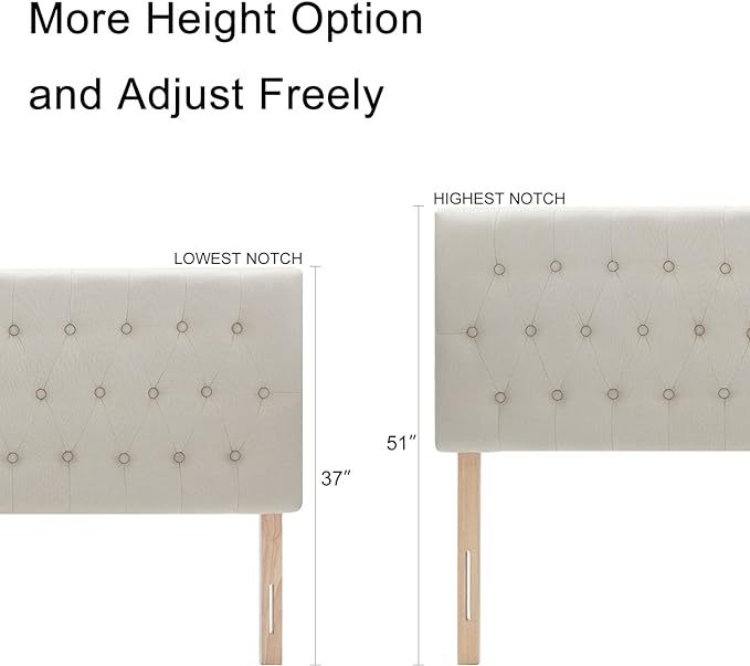 Kingfun Headboards in Modern Button Design, Premium Linen Fabric Upholstered Tufted Bed Headboard, Adjustable Solid Wood Head Board (Beige, Twin)