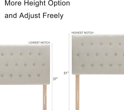 Kingfun Tufted Upholstered Queen Size Bed Headboard in Modern Button Design, Adjustable Solid Wood Head Board, Premium Linen Fabric Padded Headboards in Bedroom (Beige, Queen)