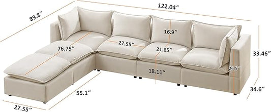 VANOMi Modular Sectional Sofa 6 Seater, Convertible Sectional Couch for Living Room with Rearrangeable Seats, U Shaped Sofa