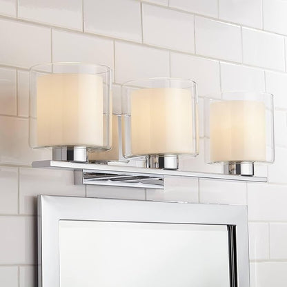 Possini Euro Design Dorris Modern Wall Mount Light Chrome Silver Hardwired 22" Wide 3-Light Fixture Clear Outer Opal Inner Glass Shade for Bedroom Bathroom Vanity Reading Living Room Hallway