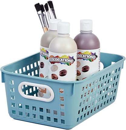 Really Good Stuff Medium Plastic Book Baskets, 11" by 7.5" by 4.5" - 12 Pack, Water, Versatile Storage Solution for Classroom, Home and Office, Toy Storage, Multi-Purpose Organizer Basket