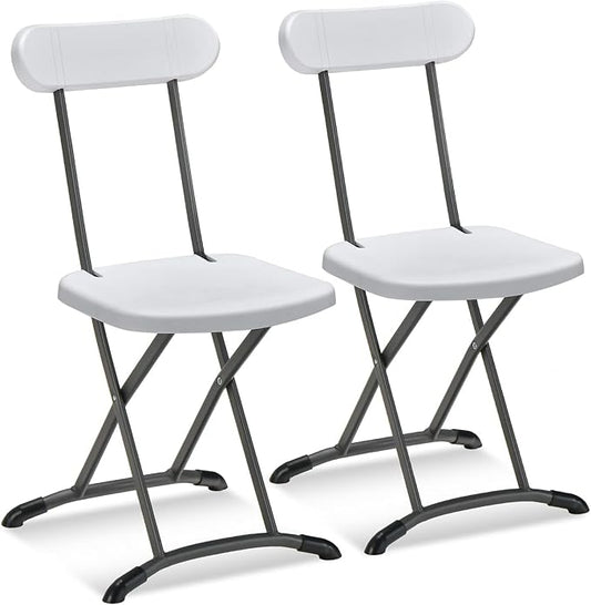 GYMAX Folding Chair, 400lbs Plastic Chairs Set with Steel Frame & Ergonomic Curved Back, Indoor & Outdoor Commercial Event Seat for Meeting, Wedding, Stackable Lightweight Folding Chairs (2, White)