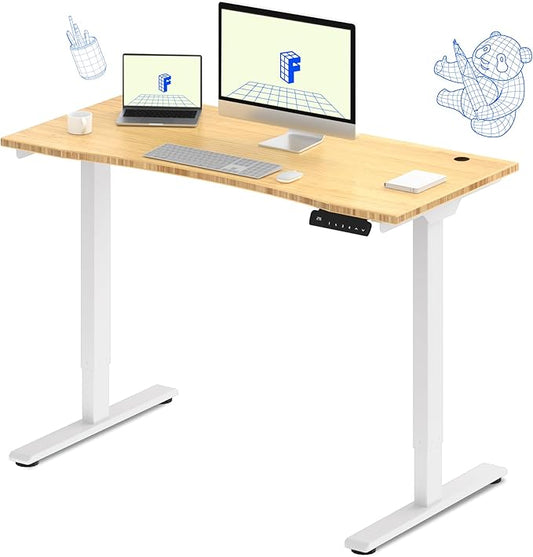 FLEXISPOT E3 Bamboo Dual Motor Electric Standing Desk 48 x 24 Sit Stand Up Desk, Holds 220 lbs, Adjustable Height w/ Memory Presets, Solid Bamboo Curved Desktop & White Frame, Ships in 2 Boxes