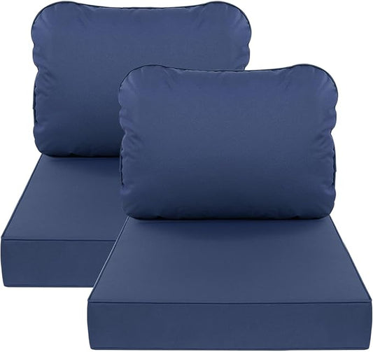 AAAAAcessories Outdoor Deep Seat Cushions, Waterproof, Fade-Resistant Patio Furniture Replacement Cushions, 24" x 24" x 5", Set of 2, Navy Blue