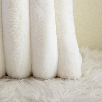 Neelvin Cream White Faux Fur Cozy Soft Striped Decorative Throw Pillow Covers 12x20 inch Set of 2,Velvet Pillowcase Cushion Case for Sofa Couch