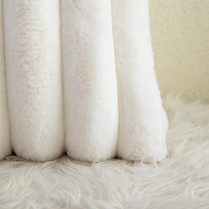 Neelvin Cream White Faux Fur Cozy Soft Striped Decorative Throw Pillow Covers 16x16 inch Set of 2,Velvet Pillowcase Cushion Case for Sofa Couch