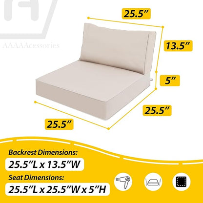 AAAAAcessories Outdoor Deep Seat Cushions, Waterproof, Fade-Resistant Patio Furniture Replacement Cushions, 25.5" x 25.5" x 5" + 25.5" x 13.5", Set of 4, Khaki Beige
