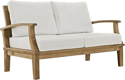 Modway Outdoor 3-Piece Marina Patio Teak Sofa Set, Natural White
