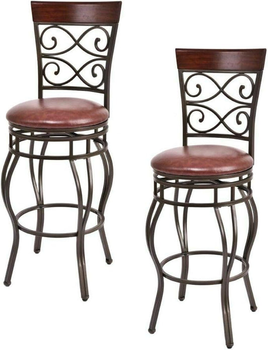 COSTWAY Bar Stools Set of 2, 360 Degree Swivel, 30" Bar Height Bar Stools, Leather Padded Seat Bistro Dining Kitchen Pub Metal Chairs with Back for Kitchen Island (Set of 2)