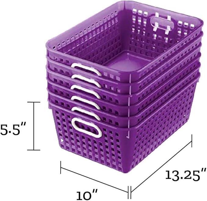 Really Good Stuff Large Plastic Book Baskets, 13.25" by 10" by 5.5" - 12 Pack, Purple, Classroom Library Organizer, Toy Storage, Multi-Purpose Organizer Basket