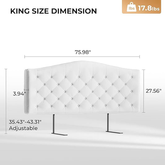 King Headboard Only, Modern Button-Tufted Upholstered Headboard King Size with 4" Thickened High-Density Sponge, Luxury Chenille Fabric, Adjustable Height, Easy Assembly, Beige