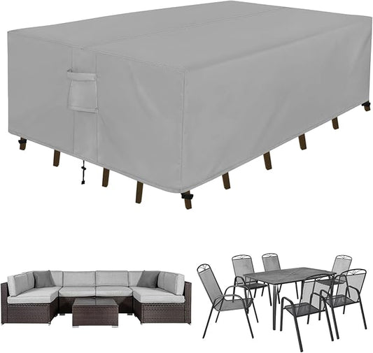 Easy-Going Rectangle Patio Furniture Cover Waterproof Outdoor Dining Table and Chair Cover Anti-UV Outside Sectional Sofa Set Covers (98"L x 78"W x 32"H, Grey)