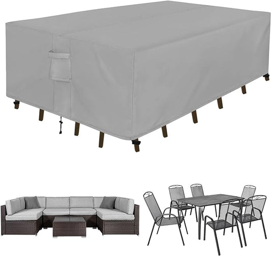 Easy-Going Rectangle Patio Furniture Cover Waterproof Outdoor Dining Table and Chair Cover Anti-UV Outside Sectional Sofa Set Covers (111"L x 74"W x 28"H, Grey)